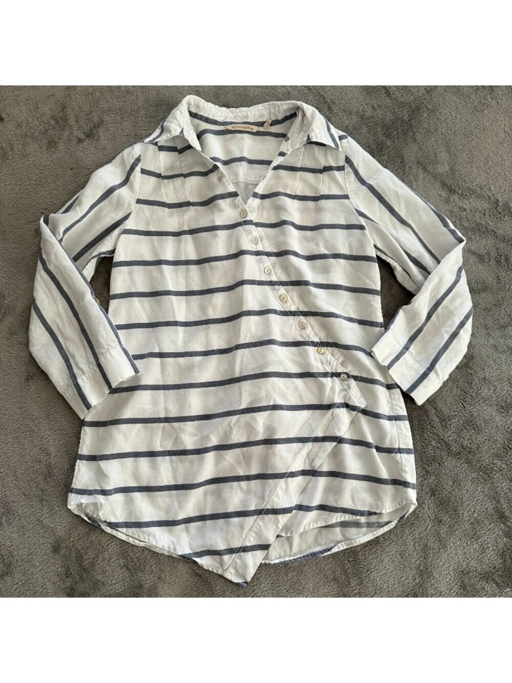 Soft Surroundings Tencel Tunic Asymmetrical Blouse SMALL Striped Lagenlook Top